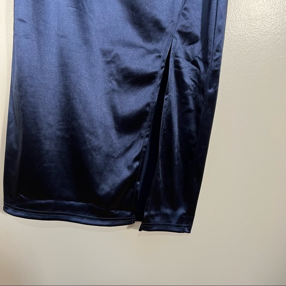 Romwe Women's Elegant One Shoulder Sleeveless Split Hem, Midi Dress Navy Blue L - Picture 7 of 13